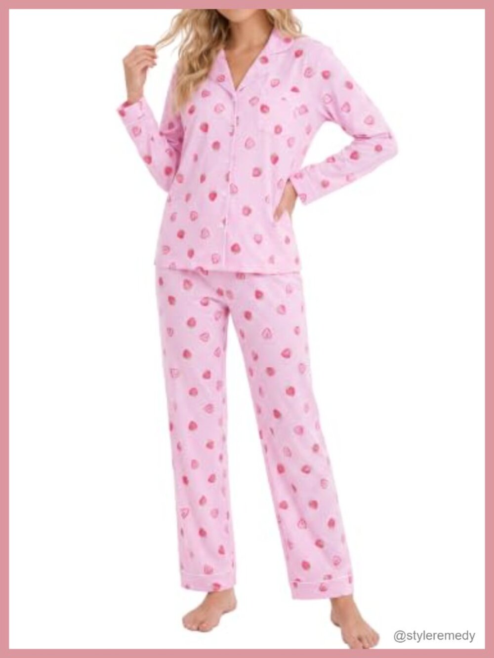 100% Cotton Pajama Set Long Sleeve Button Knit Sleepwear Loungewear